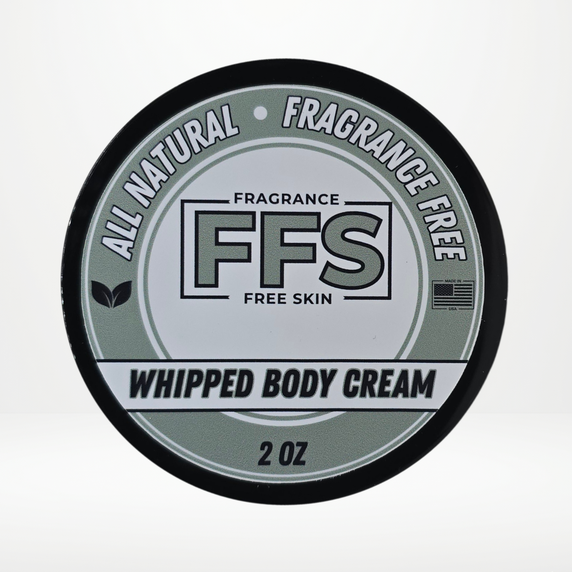 Container of FFS Whipped Body Cream on a white background